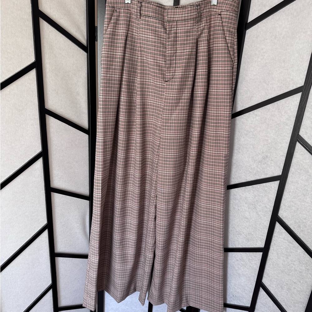 Anthropologie Brown and Pink Wide-Leg Trousers